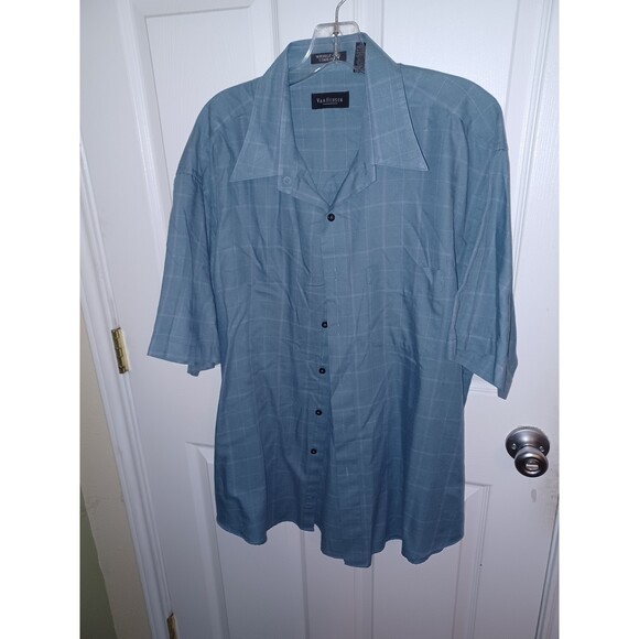 Van Heusen Men's shortSleeve button down Blue light plaid size 17 to 17.5 Spring - Picture 5 of 5